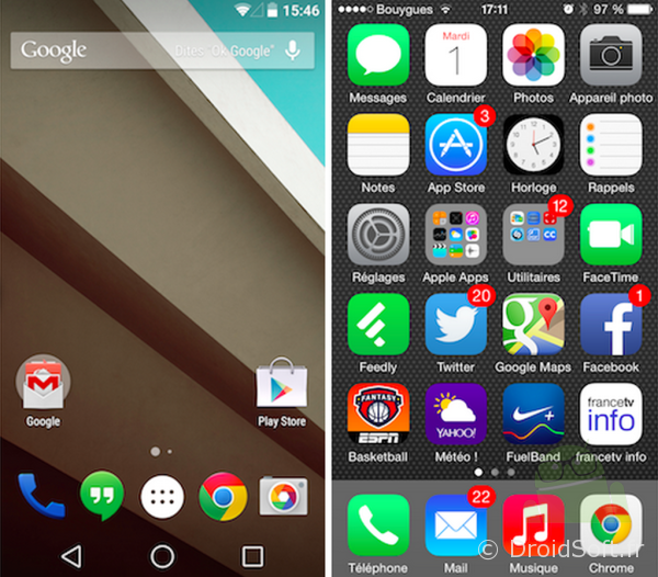 Comparatif : Android Lollipop et iOS 8